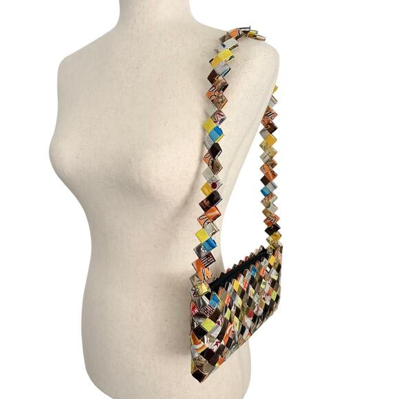 Upcycled Candy Wrapper Woven Crossbody Shoulder Bag Multicolor Eco Friendly Fall - Picture 2 of 7